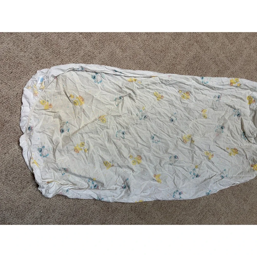Vintage Sesame Street Baby Big Bird Cookie Monster Crib Sheet White RN 14500 USA